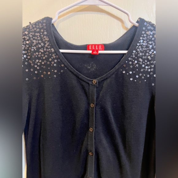 Elle black cardigan long sleeve w/ sequin shoulders. 3/4 sleeve.  Size M - Picture 2 of 4